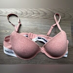 Nautica Intimates Pink Ribbed Logo Band T-Shirt Bra Underwire size 36C 4026-16